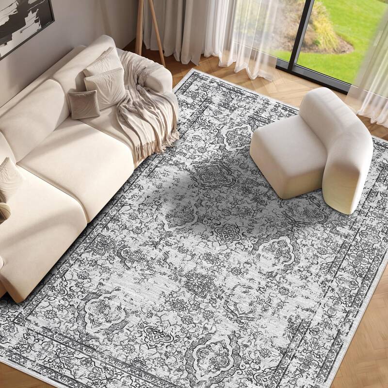 Garvee Washable Rug 9x12 Area Rug for Bedroom Vintage Floral Living Room Rug Non Slip Large Area Rug Soft Non Shedding Throw ...
