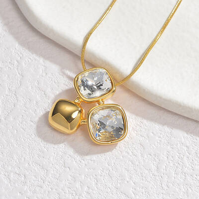 304 Stainless Steel Pave Clear Cubic Zirconia 3 Square Pendant Necklaces for Women