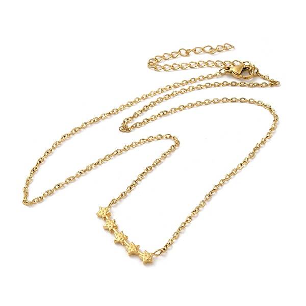 304 Stainless Steel Textured Star Pendant Necklaces for Women