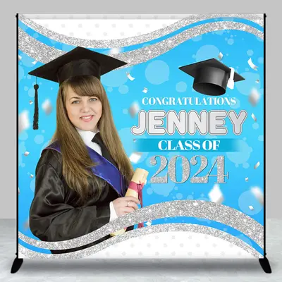 Prom Blue Silver Custom Photo Graduation Backdrop - Aperturee