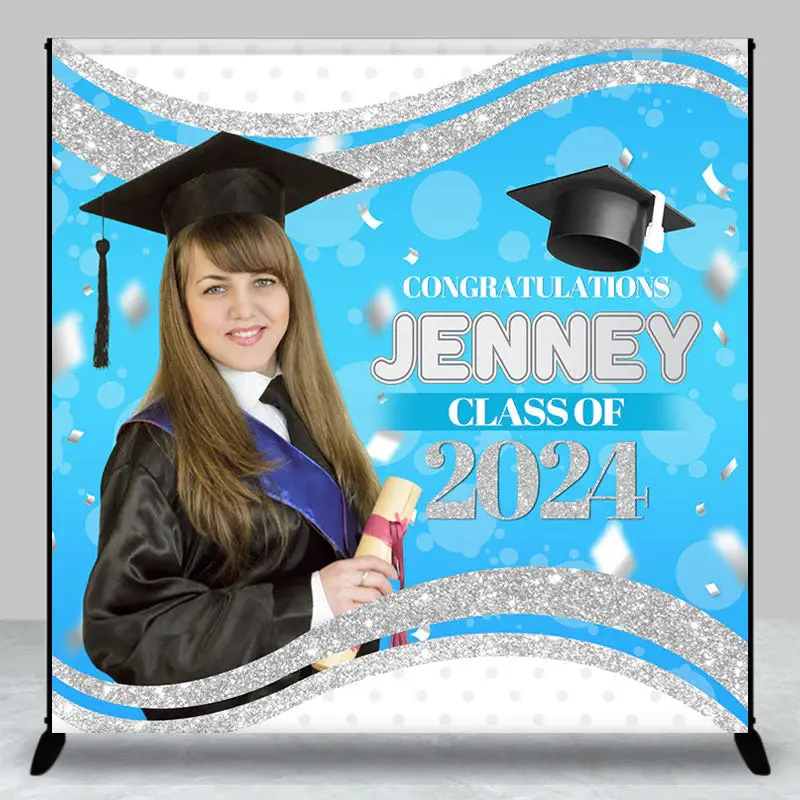 Prom Blue Silver Custom Photo Graduation Backdrop - Aperturee