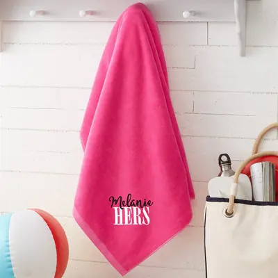 Pink Playful His Hers Custom Embroidered Beach Towel - Aperturee