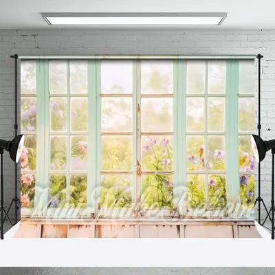 Old Wood Window Spring Floral Scene Photo Backdrop - Aperturee