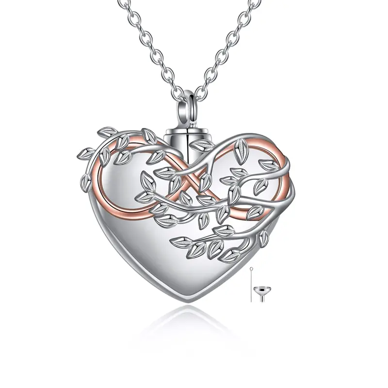 Sterling Silver Two-Tone Tree Of Life & Heart With Infinity Symbol Urn Necklace For Ashes