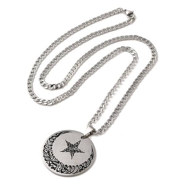 Moon & Star 304 Stainless Steel Enamel Pendant Necklaces
