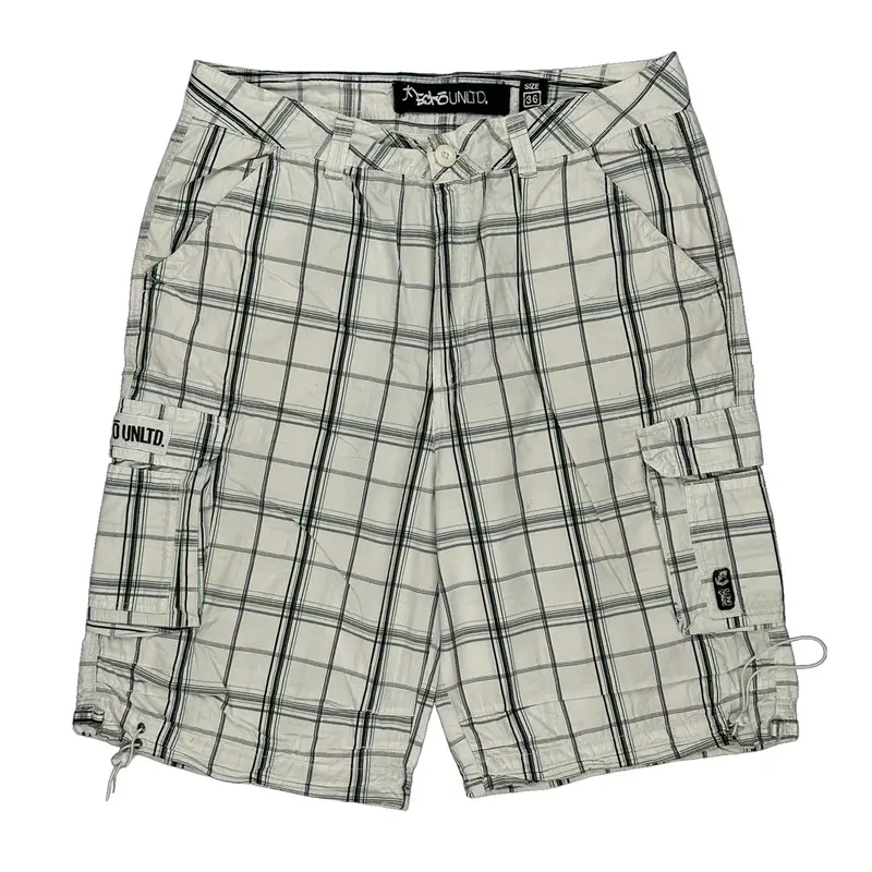 Ecko Unltd Checked Cargo Shorts - 36? Waist White Cotton