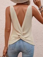 Women's Solid Twist Backless Sweater Vest, Casual Scoop Neck Sleeveless Knit Top for Summer, Fashion Ladies' Knitwear for Dai...