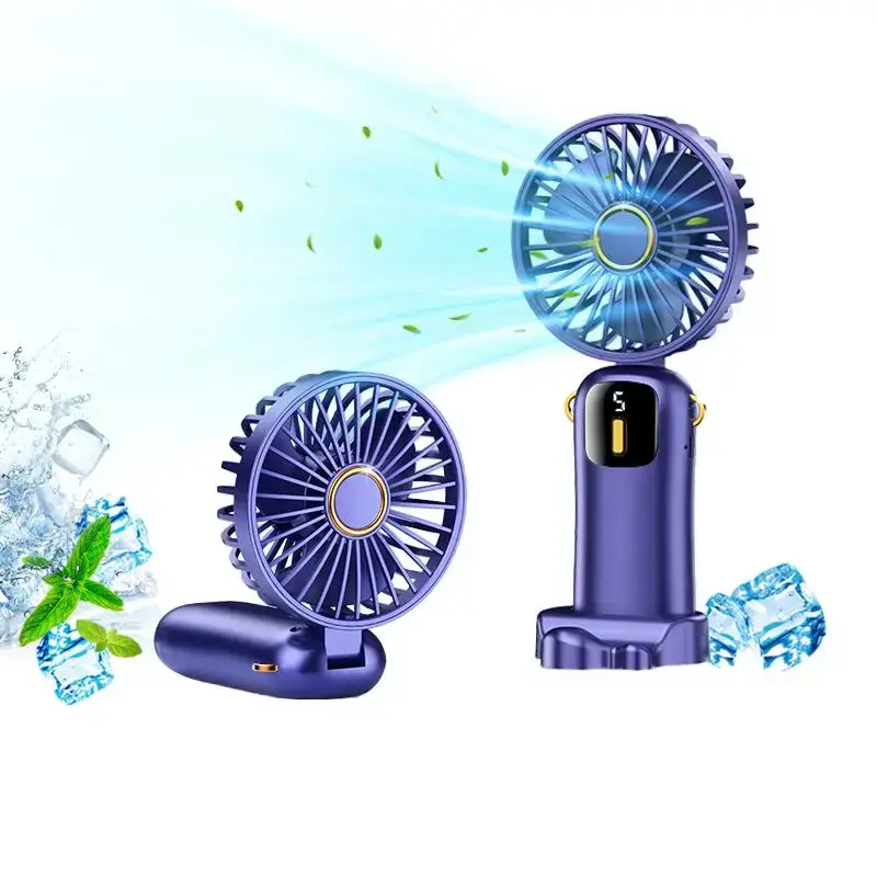 Portable Handheld Fan, USB Rechargeable Small Fan with LED Power Display, Foldable 5 Wind Speed Adjustable Personal Fan for O...