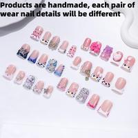 Bow & Rhinestone Decoration Design Fake Nails, 10pcs/set Glossy False Nails for Women Girls Nail Art, Effortless Press on Nai...