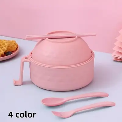 ONESHOW Microwave Ramen Cooker 1200ml Instant Noodles Bowl with Chopsticks Fork Spoon Microwave Safe Dishwasher Safe Bamboo F...