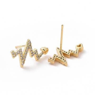 Clear Cubic Zirconia Heart Beat Stud Earrings