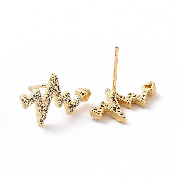 Clear Cubic Zirconia Heart Beat Stud Earrings