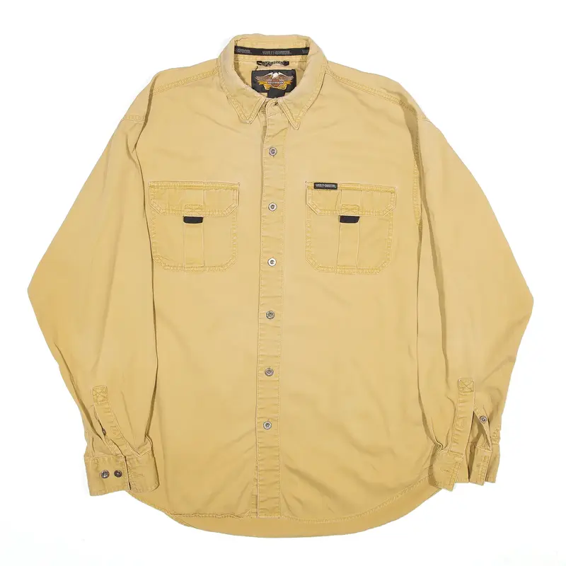 HARLEY DAVIDSON Plain Shirt Beige Long Sleeve Mens L