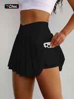 Women's 2 in 1 Pocket Pleated Skort, Casual Solid Color Skorts for Summer, Ladies Bottoms for Daily Wear, Casual Comfy Skorts...