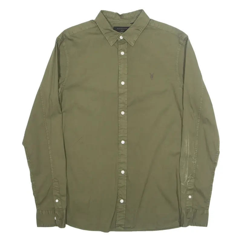 ALL SAINTS Mens Plain Shirt Green Long Sleeve S