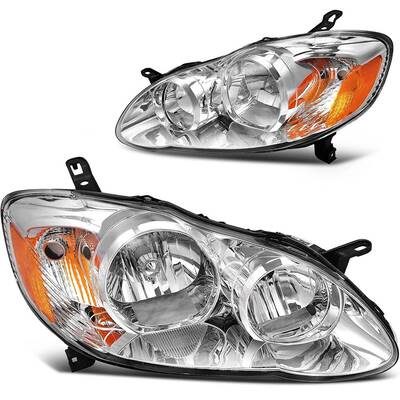 YITAMOTOR® Headlight Assembly Compatible with 2003-2008 Corolla Chrome Housing Amber Reflector Clear Lens(Driver and Passeng...