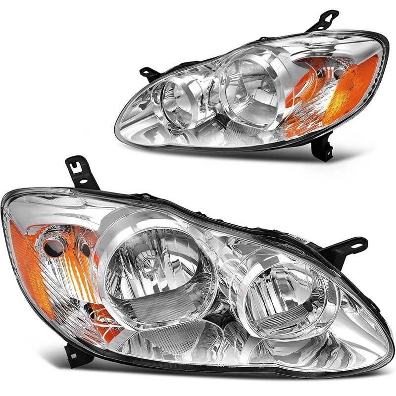 YITAMOTOR® Headlight Assembly Compatible with 2003-2008 Corolla Chrome Housing Amber Reflector Clear Lens(Driver and Passeng...