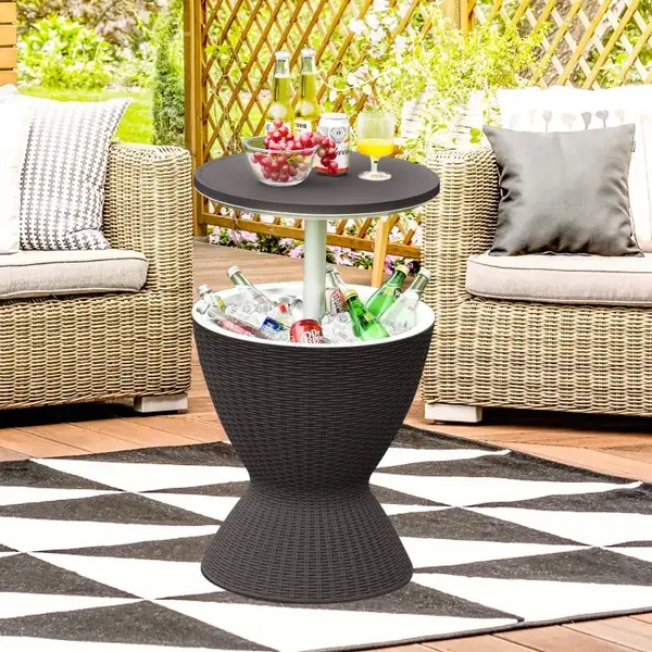 [Costway] Cool Bar Table, 4/8/10 Gallon Beer and Wine Cooler, Rattan Style Patio Bar Tables, Height Adjustable, 3-in-1 Ice Co...