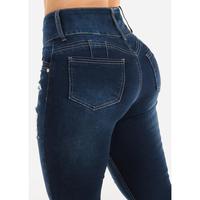 Butt Lift Super High Waist Ripped Dark Skinny Jeans