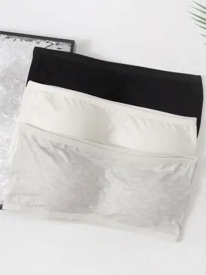 Girl's Solid Color Tube Top Bra, Casual Comfortable Breathable Strapless Bra for Daily Wear, Girls Underwear for All Seasons