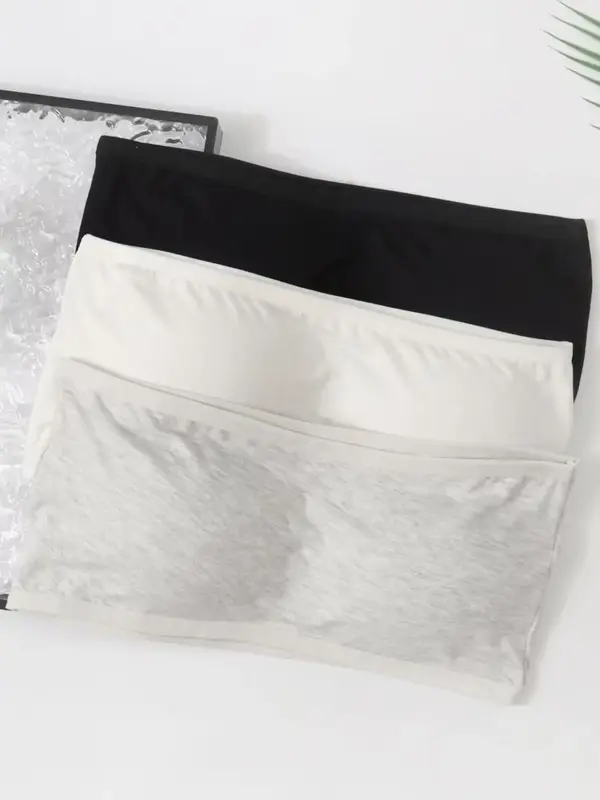 Girl's Solid Color Tube Top Bra, Casual Comfortable Breathable Strapless Bra for Daily Wear, Girls Underwear for All Seasons