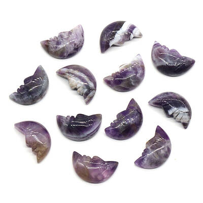 Carveing Face Crescent Moon Natural Amethyst Display Decorations