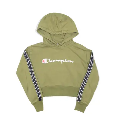 CHAMPION Cropped Hoodie Green Pullover Womens S