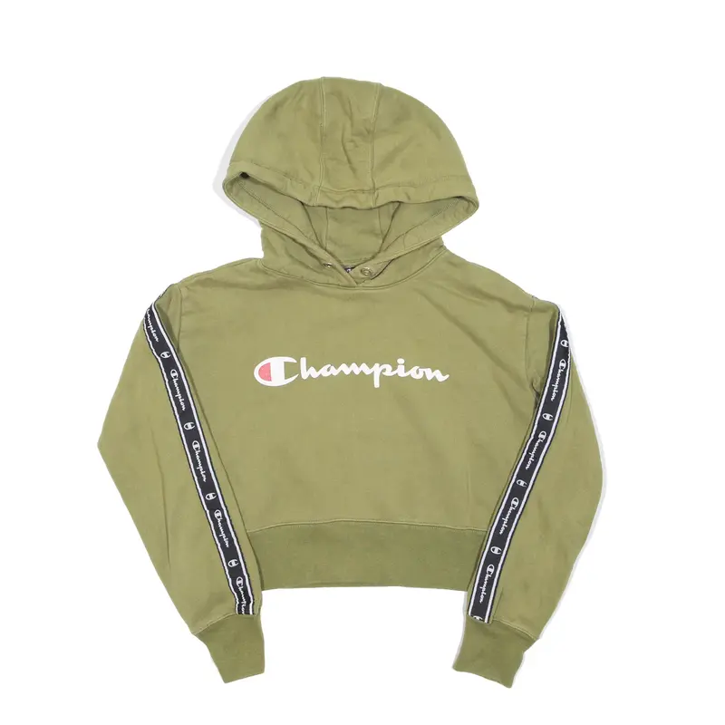 CHAMPION Cropped Hoodie Green Pullover Womens S