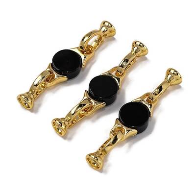 Rack Plating Brass and Black Onyx Flod Over Clasps