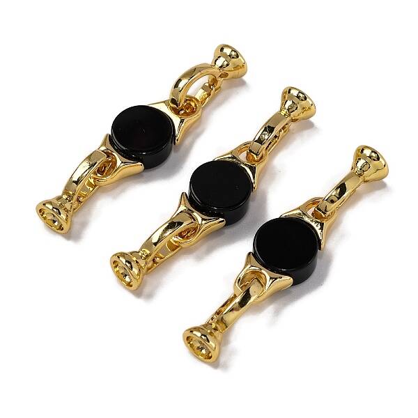 Rack Plating Brass and Black Onyx Flod Over Clasps