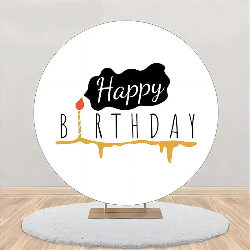 Golden Candle Black Smog Round Birthday Backdrop - Aperturee