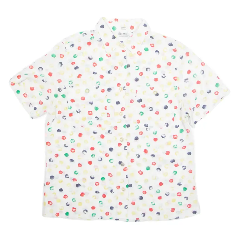 DELMOD Womens Printed Shirt White Collared Spotted M