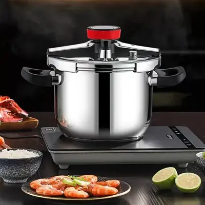 Stainless Steel Pressure Cooker, 1 Count Large Capacity Multi-purpose Cooking Pot with Automatic Alarm Function, Durable Pre...