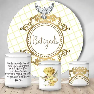 Aperturee Gold And White Kids Pigeon Round Baby Shower Backdrop | Custom Round Backdrop | Circle Party Backdrop | Custom Roun...