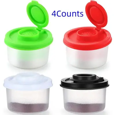 Random Color Salt & Pepper Shaker, 4 Counts Clear Seasoning Bottle with Lid, Home Seasoning Container, Spice Jar, Kitchen Sea...