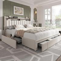 【dealsforyoudays】Raybee King Size Bed Frame with Storage & Headboard, Upholstered Queen or Full Size Divan Beds with Draw...