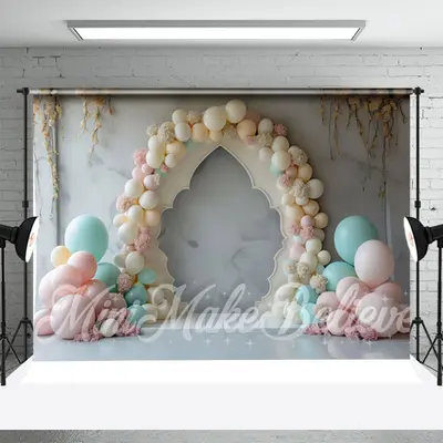 Colorful Balloon Marble Birthday Cake Smash Backdrop - Aperturee