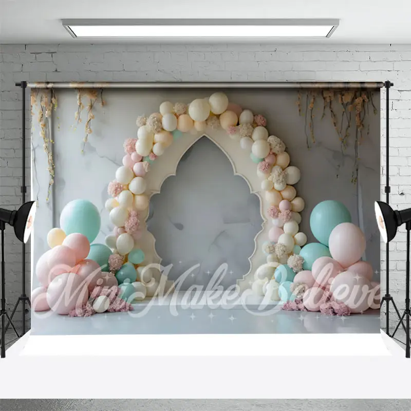 Colorful Balloon Marble Birthday Cake Smash Backdrop - Aperturee