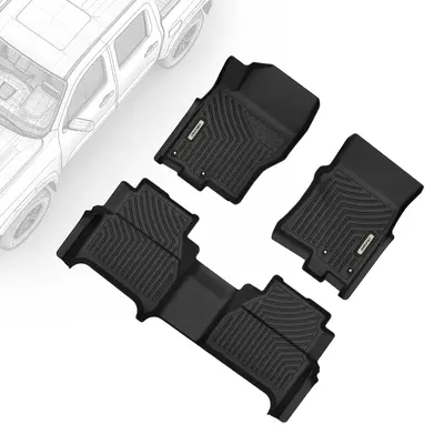 OEDRO Floor Mats for 2022-2025 Nissan Frontier Crew Cab w/ 2nd Row Under-Seat Storage, Black TPE All-Weather Guard Floor Line...