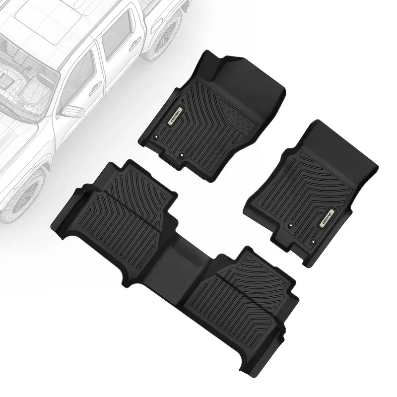 OEDRO Floor Mats for 2022-2025 Nissan Frontier Crew Cab w/ 2nd Row Under-Seat Storage, Black TPE All-Weather Guard Floor Line...