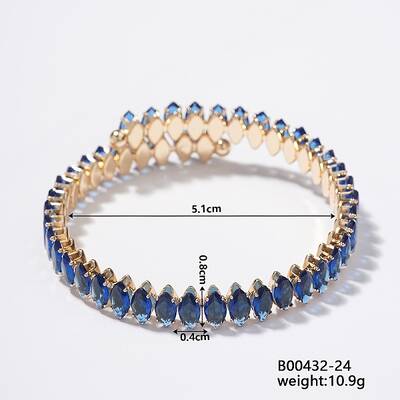 Elegant Brass Pave Blue Cubic Zirconia Rhombus Open Cuff Bracelet for Women