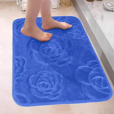 Rose Embossed Absorbent Bath Mat, Washable Soft Anti-slip Door Entrance Carpet, Bath Rug, Household Mat for Indoor Living Roo...