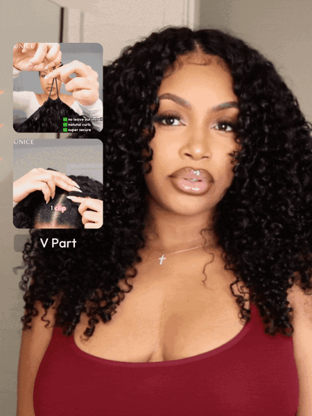 EasiContour™ V Part Minimal Glueless Jerry Curly Glueless Wig With Invisi Drawstring