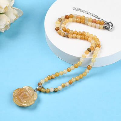 Natural Topaz Jade 4.5mm Round Beaded Flower Pendant Necklaces