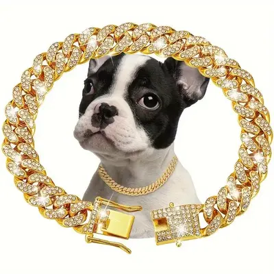 Rhinestone Decorated Dog Chain Collar, Fashionable Pet Necklace for Small Medium Large Dogs, Pet Supplies for Outdoor Walking