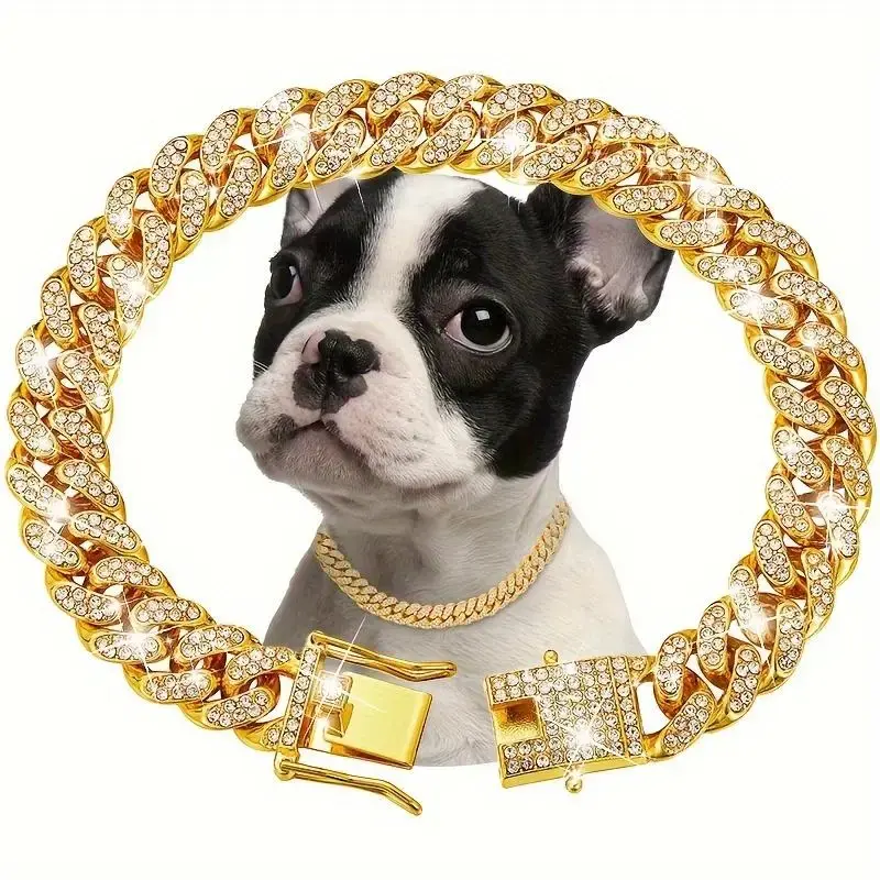 Rhinestone Decorated Dog Chain Collar, Fashionable Pet Necklace for Small Medium Large Dogs, Pet Supplies for Outdoor Walking