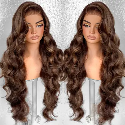 LOVSOUL Glueless Wear And Go Synthetic 13x6 Layered Voluminous Long Body Wave HD Lace Frontal Wig Pre-Plucked No Glue Beginn...