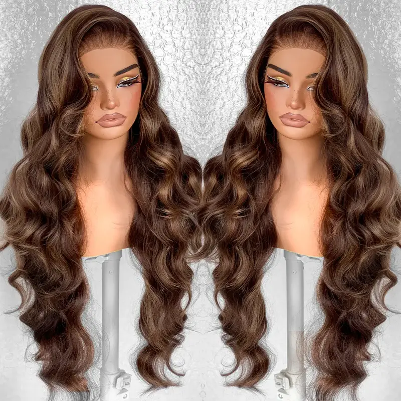 LOVSOUL  Glueless Wear And Go Synthetic 13x6 Layered Voluminous Long Body Wave HD Lace Frontal Wig Pre-Plucked No Glue Beginn...