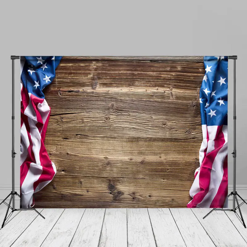 The US Flag Brown Wood Independence Day Backdrop - Aperturee