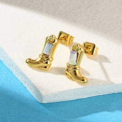Brass Micro Pave Cubic Zirconia Stud Earrings For Women
